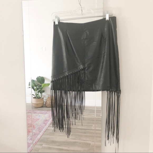 Zara Dresses & Skirts - Leather Fringe Skirt